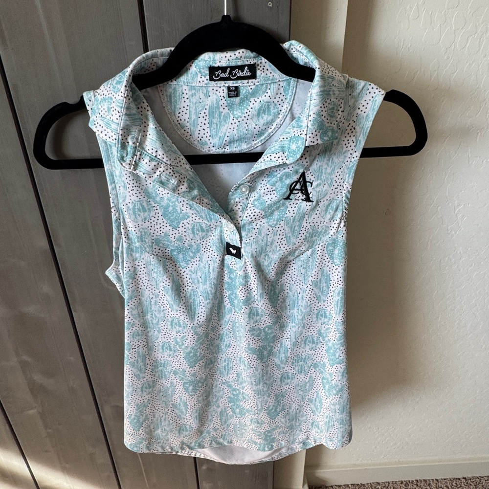 Bad Birdie Mint Green and White Sleeveless Polo Tank Top